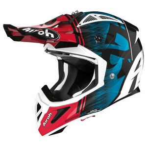 Casco Cross Aviator Ace Kybon AIROH color Blu/nero/bianco/rosso - Speedup.it