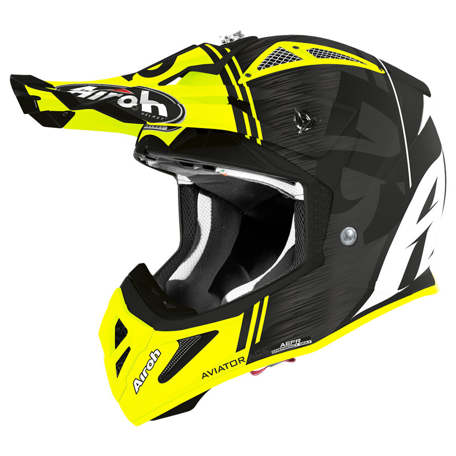 Casco Cross Aviator Ace Kybon AIROH color Nero/giallo fluo - Speedup.it