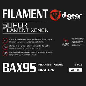 Lampadina BAX9S a filamento BAX9S Super Filament Xenon - D-GEAR