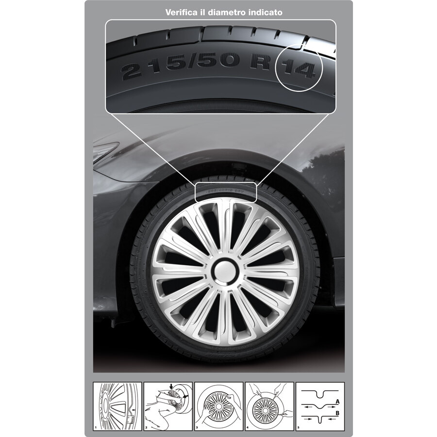 COPRICERCHI 14& COPRIMOZZO Trend Grafite RC Plastica Set di 4 Fit R14
