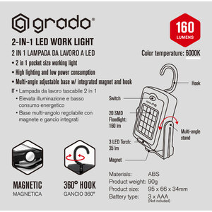 Lampada multiuso 2 in 1 Led Work Light - GRADO