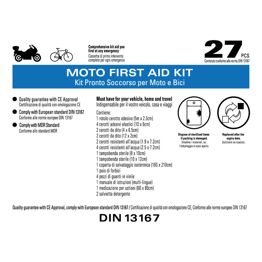 Kit Pronto Soccorso 40 Pezzi Per Moto E Bici - 20x14 Cm, Con Cerotti, Garze E Coperta Termica - Foto 4