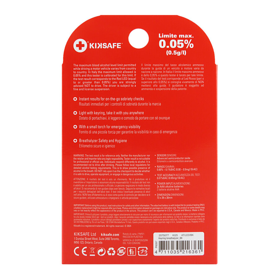 Etilometro Keyring Alcohol Tester - KIKSAFE