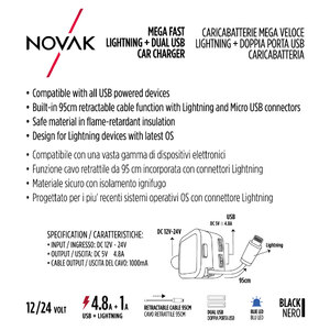 Cavo ricarica 12V Lightning - NOVAK