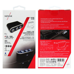Sdoppiatore presa accendisigari con USB 3 socket + 1 USB - NOVAK