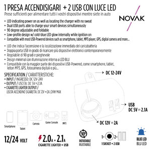 Sdoppiatore presa accendisigari con USB 1 socket + 2 USB - NOVAK