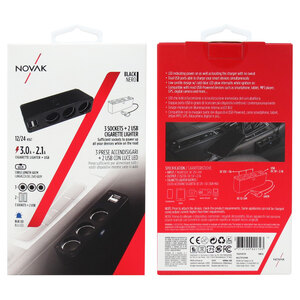 Sdoppiatore presa accendisigari con USB 3 socket + 2 USB - NOVAK