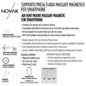 Supporto-caricabatteria wireless MagSafe da presa d'aria - NOVAK