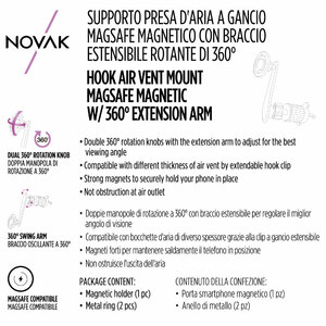 Supporto-caricabatteria wireless MagSafe da presa d'aria - NOVAK
