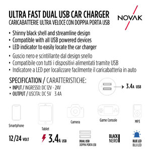 USB da presa accendisigari Ultra veloce Dual USB - NOVAK