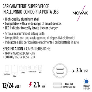 USB da presa accendisigari Doppia porta USB Super Fast - NOVAK