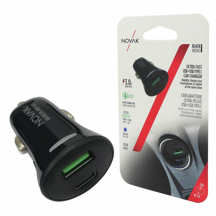 USB da presa accendisigari Ultra Fast USB 3.0 + USB Type C - NOVAK