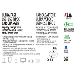 USB da presa accendisigari Ultra Fast USB 3.0 + USB Type C - NOVAK