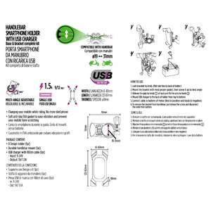 Supporto smartphone Da manubrio con ricarica USB - NOVAK