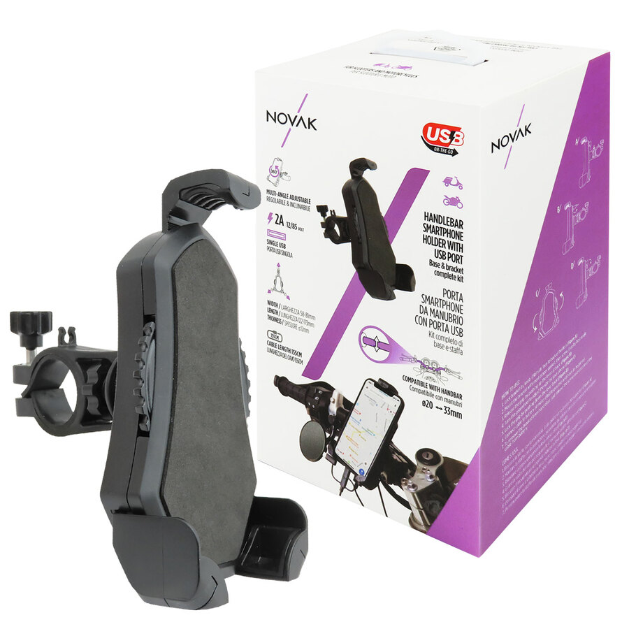 Supporto smartphone Da manubrio con porta USB - NOVAK