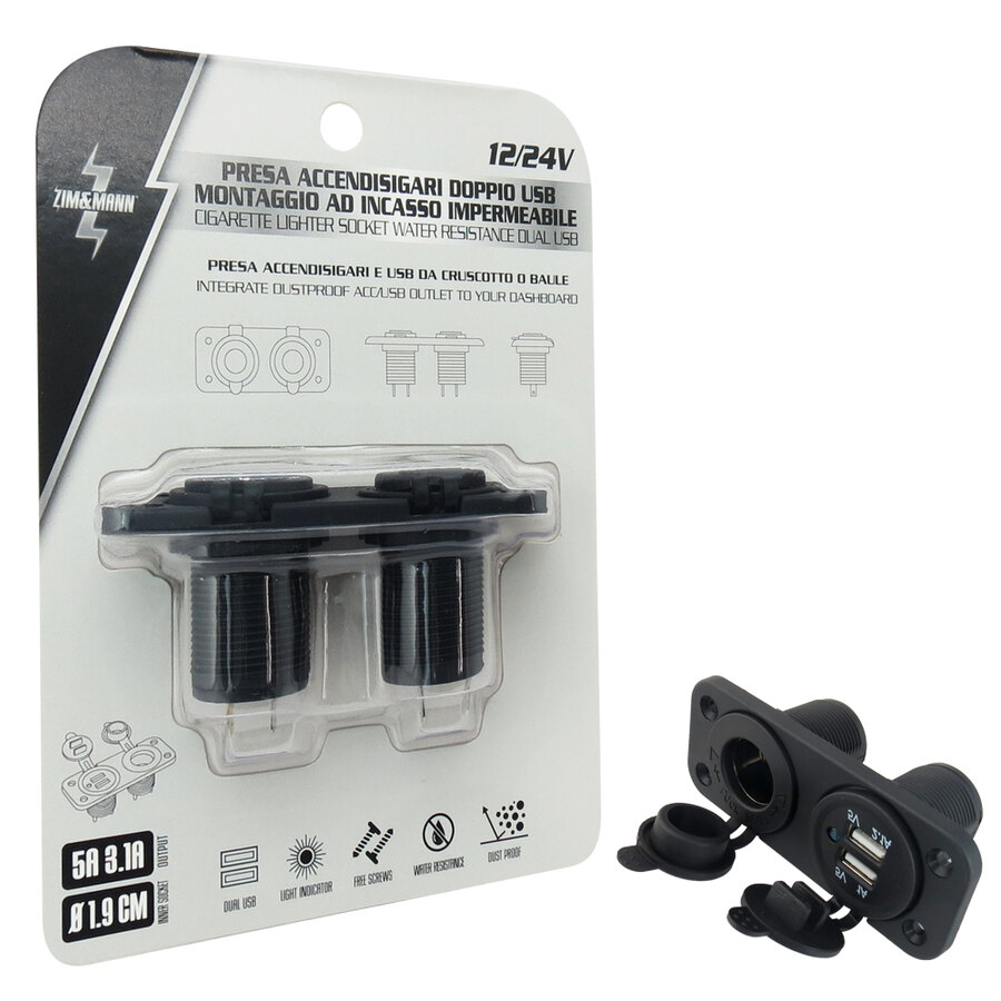Presa di corrente Doppia: accendisigari + USB - ZIM&MANN