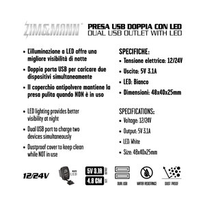 Presa di corrente USB doppio con LED bianco - ZIM&MANN