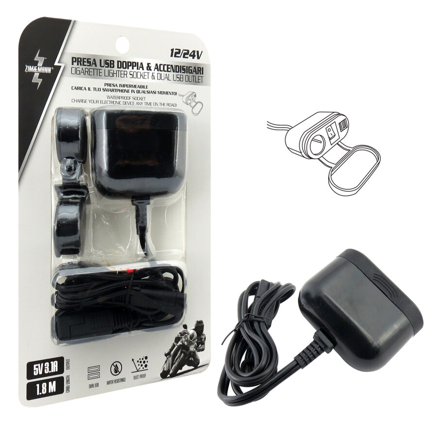 Presa di corrente Presa USB doppia e accendisigari - ZIM&MANN