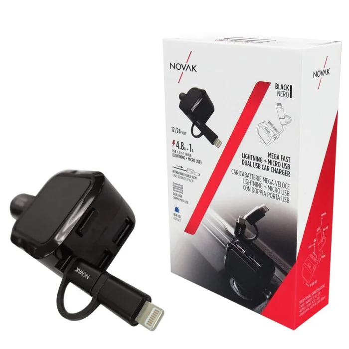 Cavo ricarica 12V Lightning + USB Avvolgibile NOVAK