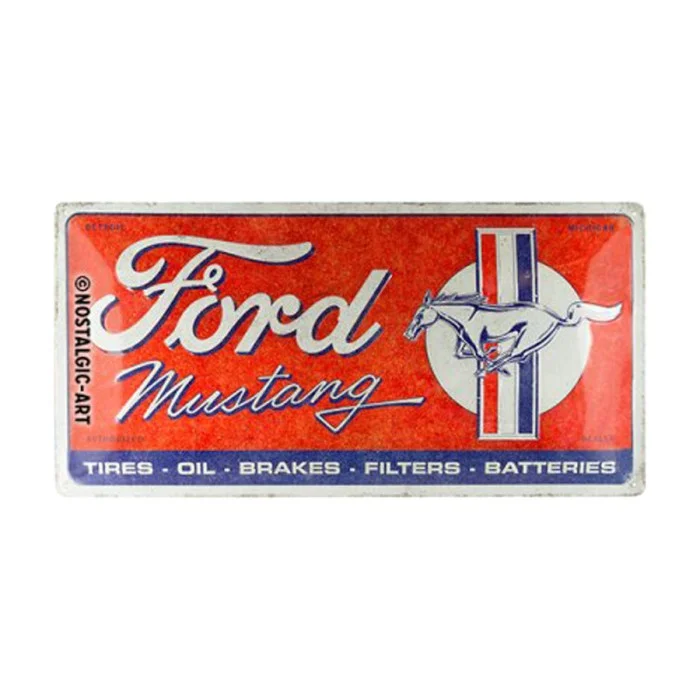 Cartello in latta Ford Mustang Horse & Stripes Logo Red NOSTALGIC ART
